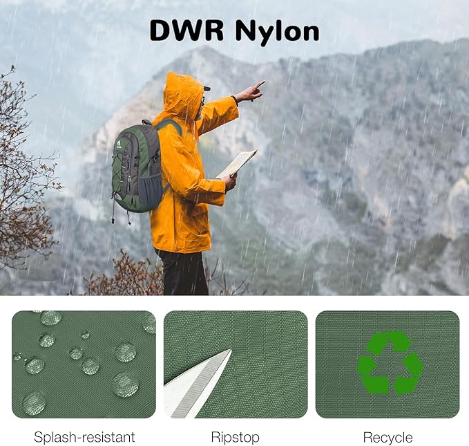 25L Small Hiking Backpack Daypack for Men Women, Waterproof Outdoor Backpack with Chest Strap for Camping, Green