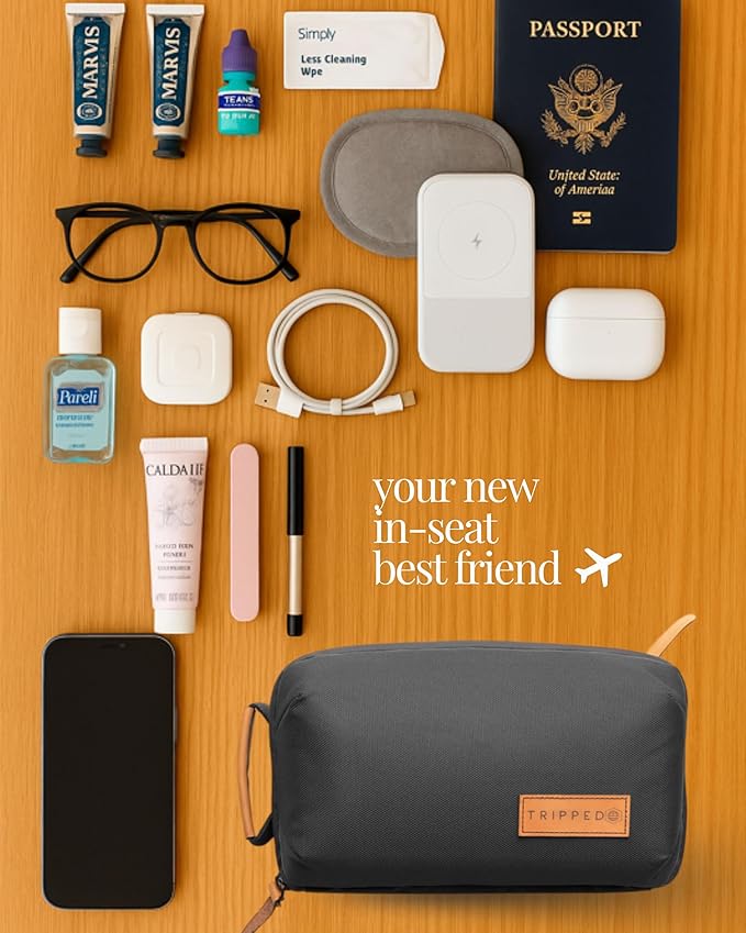 Tech Bag Organizer - Small Electronics Organizer Pouch for Travel - Premium Travel Case with Leather Accents - Mesh Pocket for Cables, Cords and Chargers (Black)