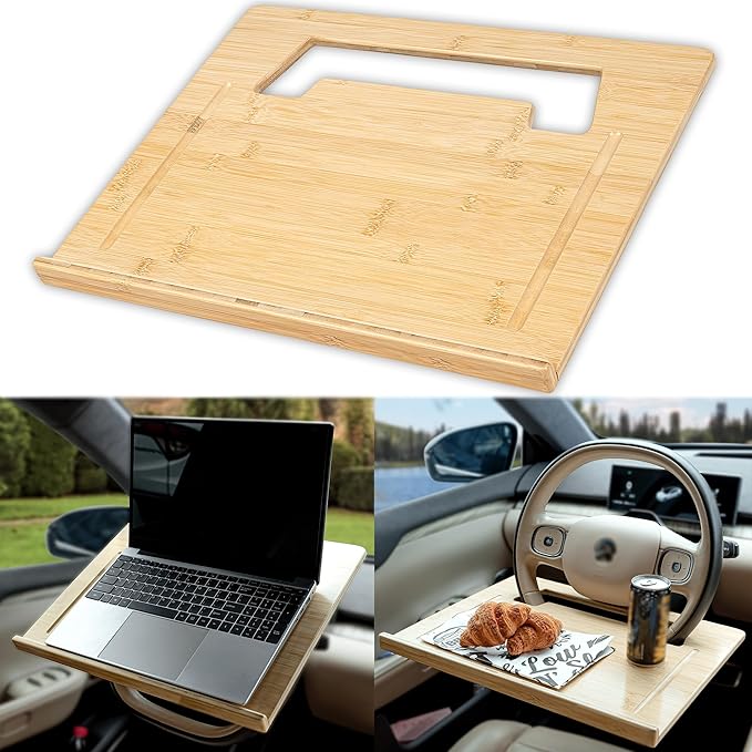 Essential Steering Wheel Tray - Car Table for Meal, Multipurpose Steering Wheel Table for Travelers, Table and Laptop Holder, Laptop Tray for Work