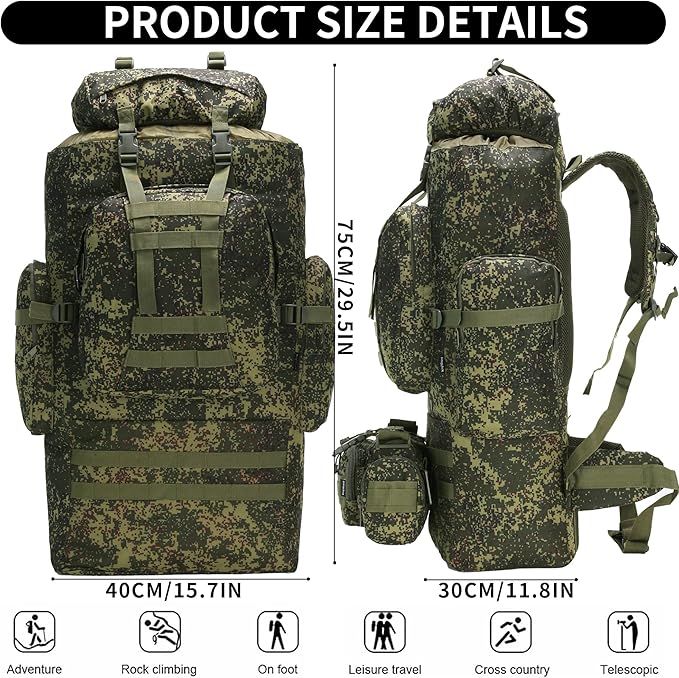 HongXingHai 100L Camping Hiking Backpack,Molle military Tactical rucksack backpack,Waterproof Lightweight Hiking Backpack (Pixel Tie-Dye)
