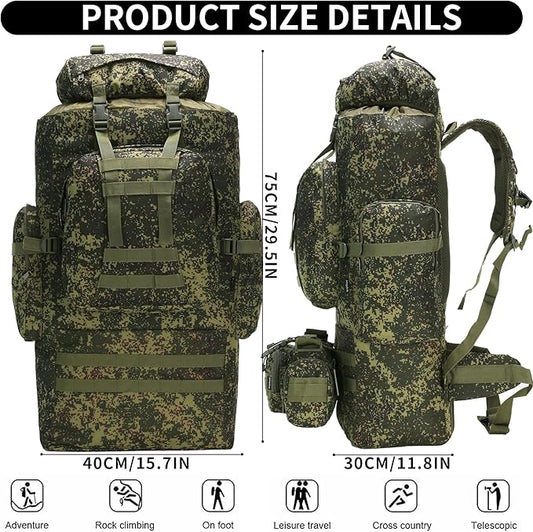 HongXingHai 100L Camping Hiking Backpack,Molle military Tactical rucksack backpack,Waterproof Lightweight Hiking Backpack (Pixel Tie-Dye)