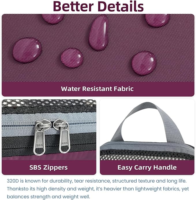 BAGAIL 4 Set/6 Set/8 Set Compression Packing Cubes Travel Accessories Expandable Packing Organizers (Half Mesh, 6-Burgundy)