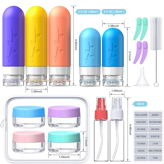19pack Travel Bottles for Toiletries, TSA Approved Silicone Size Containers for toiletries, Refillable & Leakproof Travel shampoo and conditioner bottles