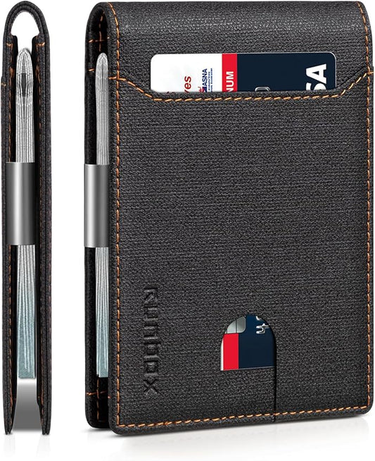 RUNBOX Slim Wallets for Men - Leather Money Clip Mens Wallet - RFID Blocking Front Pocket Bifold Wallet - Thin Credit Card Holder with Gift Box