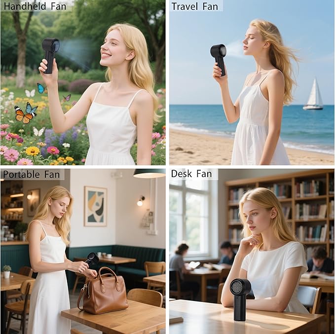 2025 Upgraded Portable Handheld Turbo Fan with 20-Hour Battery - Rechargeable Mini Fan with Digital Display, Anti-Slip Base, 5000mAh Capacity - Personal Fans for Travel, Vacation, Beach(Black)