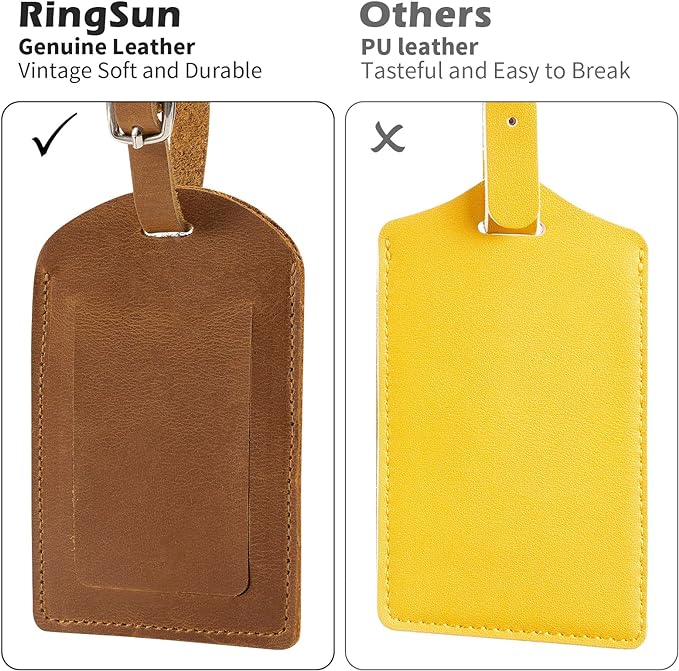 Ringsun Genuine Leather Luggage Tag for Suitcases ID Tags Bag Tags for Luggage (6 Pack)