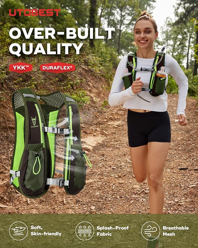 Running Vest, 5L Hydration Vest Lightweight, Breathable and Sweatproof Running Backpack, Adjustable Running Hydration Vest for Trail Running Marathon Race Jogging Cycling