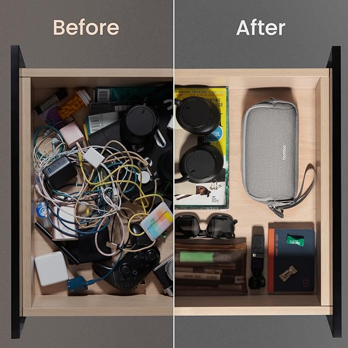 tomtoc Electronic Organizer Travel Case, Water Resistant Dual Compartment Tech Pouch Cable Organization Storage Bag for Charger, Cord, Phone, Hard Drive, Power Bank, Accessories Travel Essentials