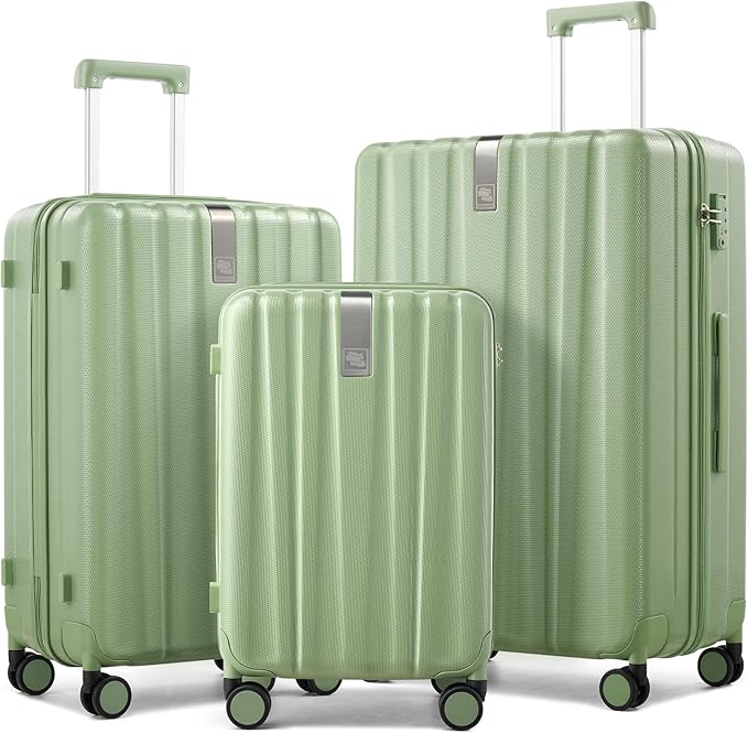 Hanke Hardshell Luggage Sets 3 Piece Extra Large Suitcases with Lock,28 Inch Luggage with Spinner Wheels, PC Travel Suitcase for Women Men 20 24 29Inch,Bamboo Green