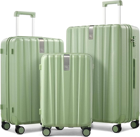 Hanke Hardshell Luggage Sets 3 Piece Extra Large Suitcases with Lock,28 Inch Luggage with Spinner Wheels, PC Travel Suitcase for Women Men 20 24 29Inch,Bamboo Green