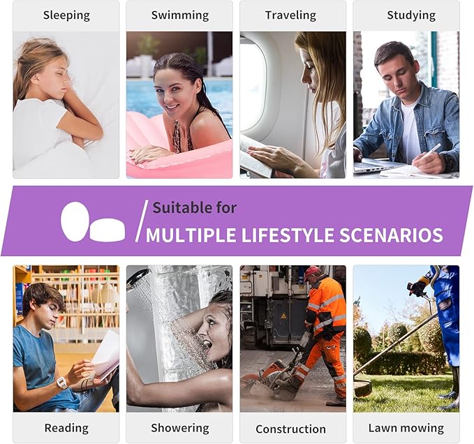 LYSIAN Moldable Soft Silicone Earplugs, 5 Pairs, 27dB SNR Noise Cancelling Ear Plugs for Sleeping, Working,Swimming, Shower (Purple)