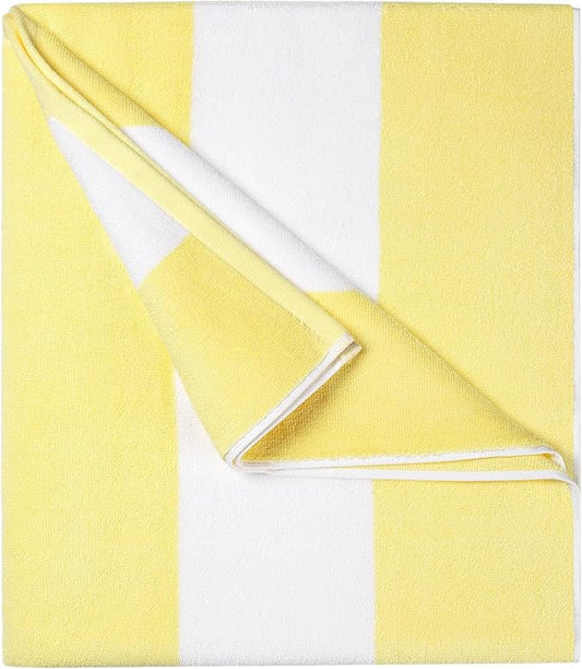 Cotton Oversized Beach Towel - 40 x70 Inch Extra Large Striped Pool Towel, Big Soft Terry Cloth Yellow Cabana Swim Towel