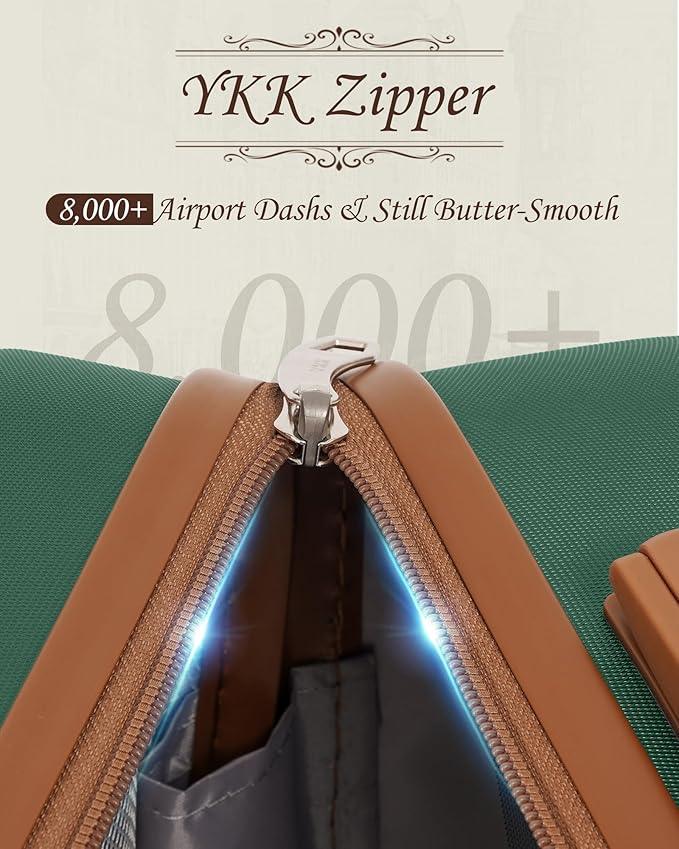 TAKUMI Luggage Sets 5 Piece Lightweight Carry On luggage with Duffel Bag ABS+PC Hardshell Suitcases with YKK zippers Double Spinner Wheels Travel Luggage with TSA Lock(GREEN BROWN, 5 PIECE SET)