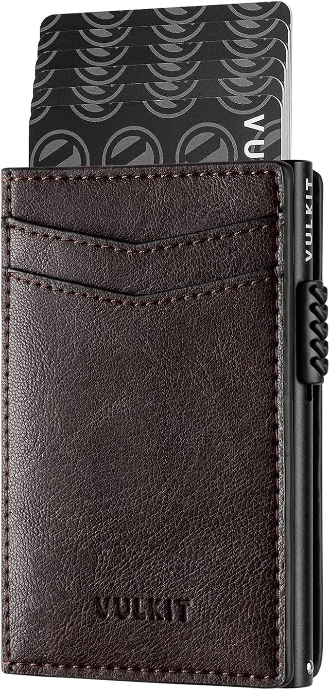 VULKIT Men's Slim Wallet Pop Up Card Holder RFID Blocking Metal Wallet Minimalist Design Holds Up to 11 Cards