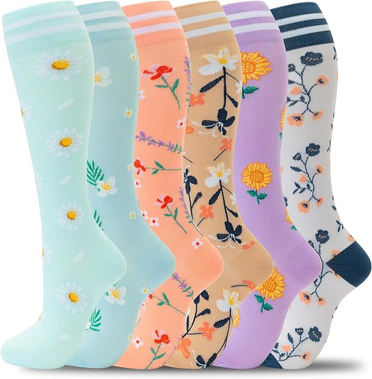 fenglaoda Compression Socks for Women Men Support Circulation 6 Pairs Socks For Nurse, Travel, Flight