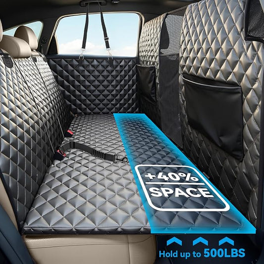 High Barrier Dog Car Seat Cover,Waterproof Back Seat Extender for Dogs,Car Seat Protector,Hard Bottom Holds 500 lbs,600D Nonslip Dog Hammock,Pet Bed for Cars,SUVs, Small Trucks