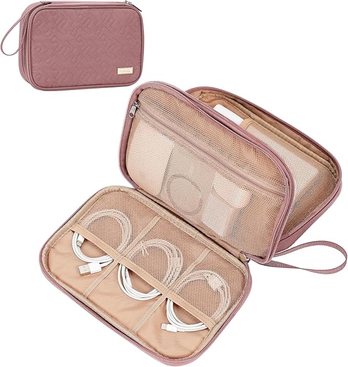 NISHEL Travel Cord Organizer Case, Large, Rose-wood Pink