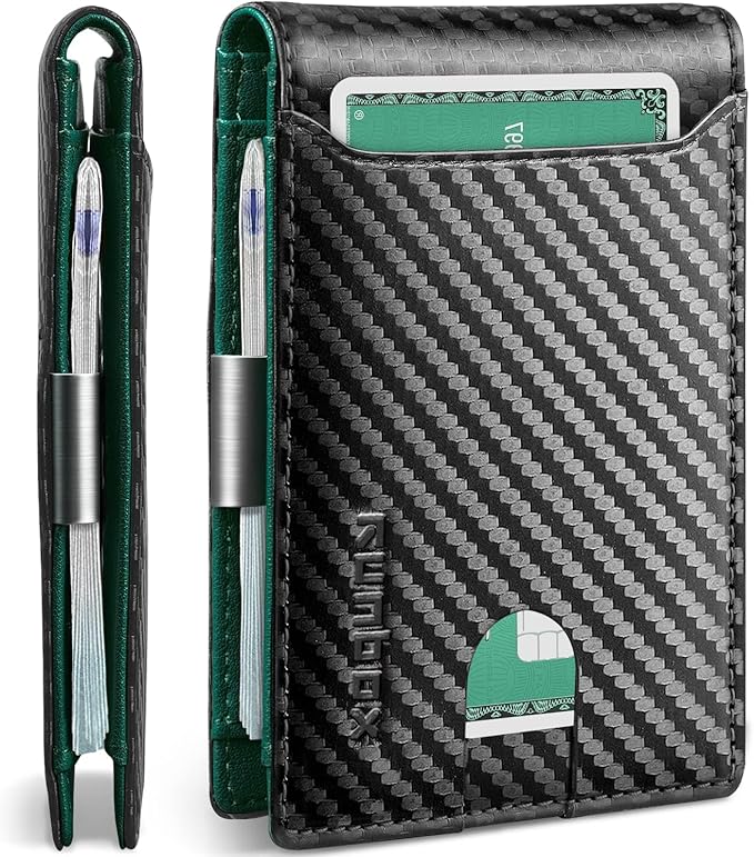 RUNBOX Slim Wallets for Men - Leather Money Clip Mens Wallet - RFID Blocking Front Pocket Bifold Wallet - Thin Credit Card Holder with Gift Box