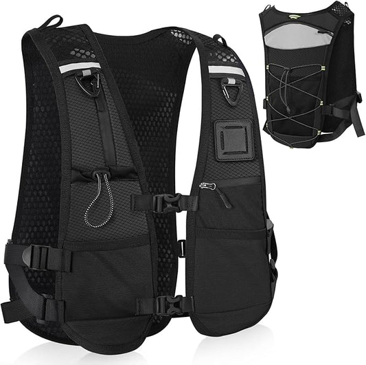 PELLOR Running Hydration Vest for Women Men, Adjustable Running Vest with Multi Pockets, Lightweight Chest Straps Reflective Hydration Backpack for Hiking Trail Cycling Marathon