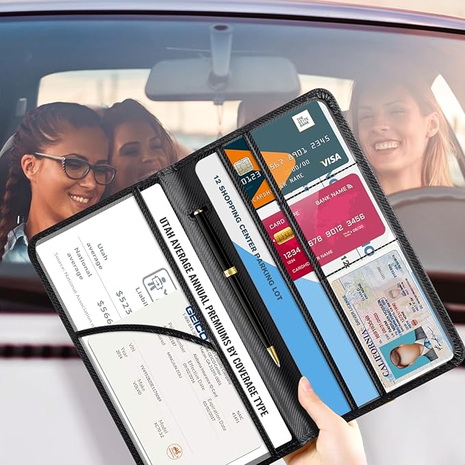 CoBak Car Registration and Insurance Holder - Vehicle Glove Box Car Organizer,Auto Truck Comparment Accessories Case with Magnetic Closure for Driver License,Cards