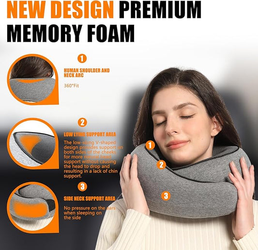 Neck Travel Pillow, Upgraded Travel Neck Pillow for Airplane Memory Foam Travel Pillow for Airplanes Offices and Cars Headrest Sleep, Portable Plane Accessories