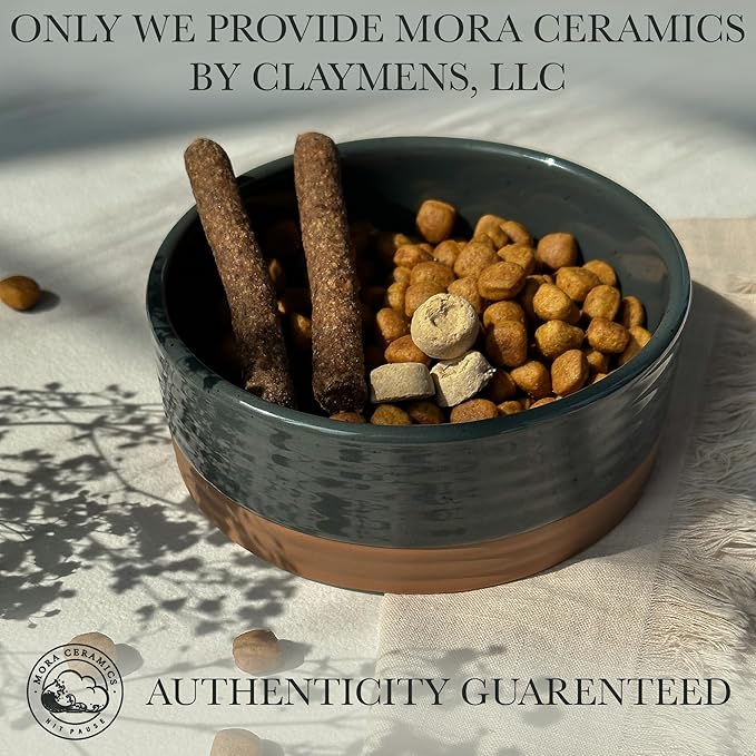 Mora Ceramic Pet Bowl Size Small - Food/Water Dish for Puppy Dogs, Cats, Guinea Pig, Rabbit, Hamster, Snake, ect. 11oz or 2 Cups - Basic Bowls for Your Dog or Cat, Mix and Match for a Set - Charcoal