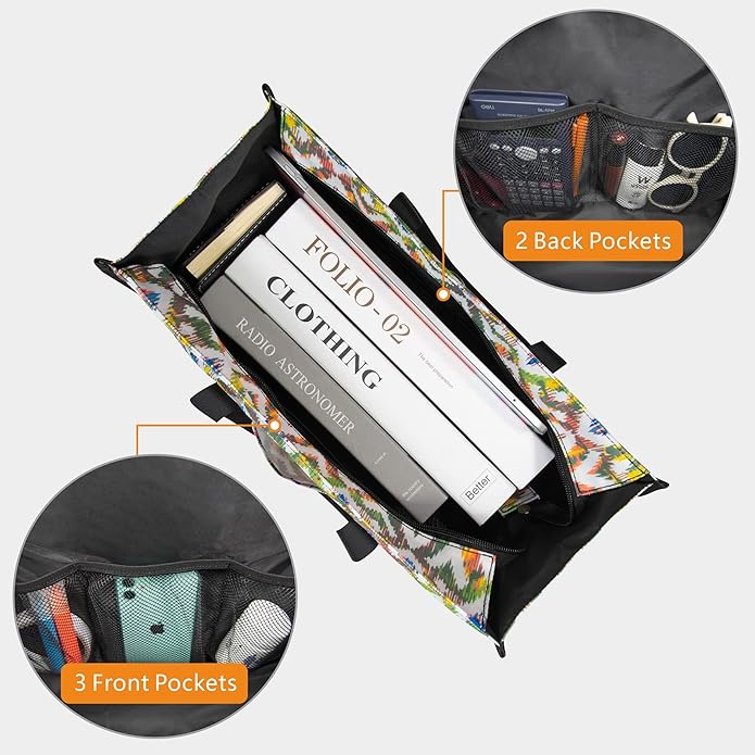 TOPDesign Utility Water Resistant Tote Bag with 13 Pockets, Top Zipper Closure & Thick Bottom Support, for Working Women