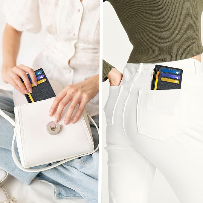 Tipmile Credit Card Holder for Women Slim Minimalist Front Pocket RFID Blocking Wallet Small Compact Card Case with ID Window, Crosshatch Black