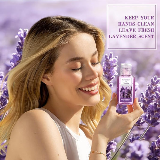 Frienda 24 Pcs Mini Hand Sanitizers Bulk Travel Size Lavender Scented Hand Sanitizers 1 Fl oz Pocket Sanitizing Moisturizes Cleans Hands for Guest Adults Family Office Travel Christmas Party Gifts