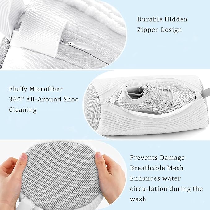 Shoe Washing Machine Bag, Shoe Laundry Bags for Washing Machine, 2 Pcs Sneaker Shoe Washing Bag, Laundry Shoe Bag for Washer and Dryer, Reusable Shoe Washing Bags (White)