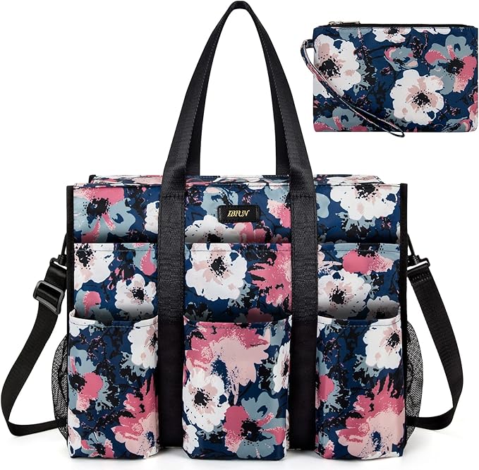IBFUN Utility Tote Bag with 14/24 Pockets Zip Top Teacher Tote Bag for Teacher/Work Women