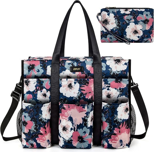 IBFUN Utility Tote Bag with 14/24 Pockets Zip Top Teacher Tote Bag for Teacher/Work Women
