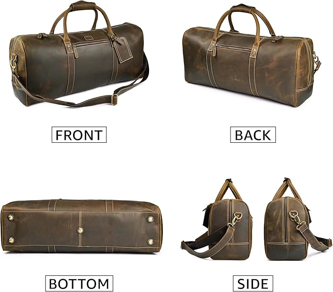 Leather Village Leather Duffel Bags for Men & Women-Stylish Travel Weekender Carry-On Sports Gym Overnight Luggage Bag - 20 Inch - Olive/Army Green