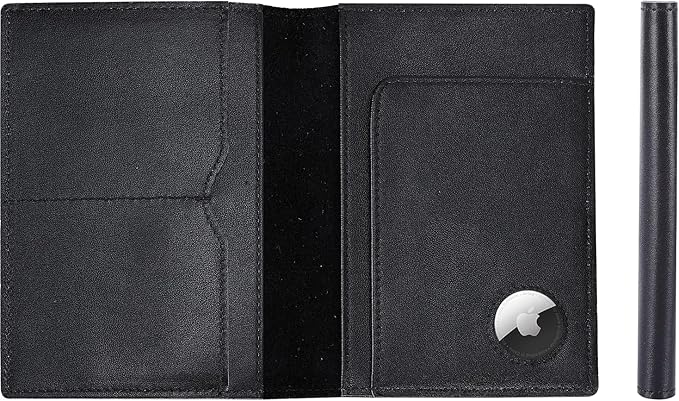 STAR VISTA Albatross Leather Travel Passport Holder, Minimalist Design, Calfskin Leather Case for Women and Men - Slim Passport Wallet, Bifold, RFID Blocking, with AirTag Holder, Black