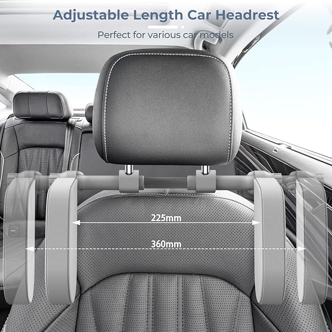 Yoocaa Car Headrest Pillow, Road Pal Headrest, Adjustable Car Seat Head Neck Support, U Shaped Car Sleeping Pillow for Kids & Adults (Grey)