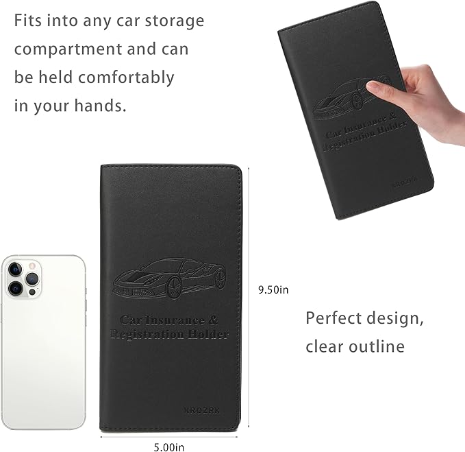 Car Registration and Insurance Holder Glove Box Folder-Premium Car Folder, Car Document Holder for Cards, Driver License & other Essential Documents (Black)