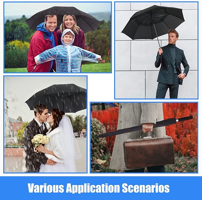 Jexine 10 Pcs Large Automatic Open Golf Umbrella 62 Inch Double Canopy Rain Umbrella Windproof Waterproof Heavy Duty for Men Women Family Travel Sports