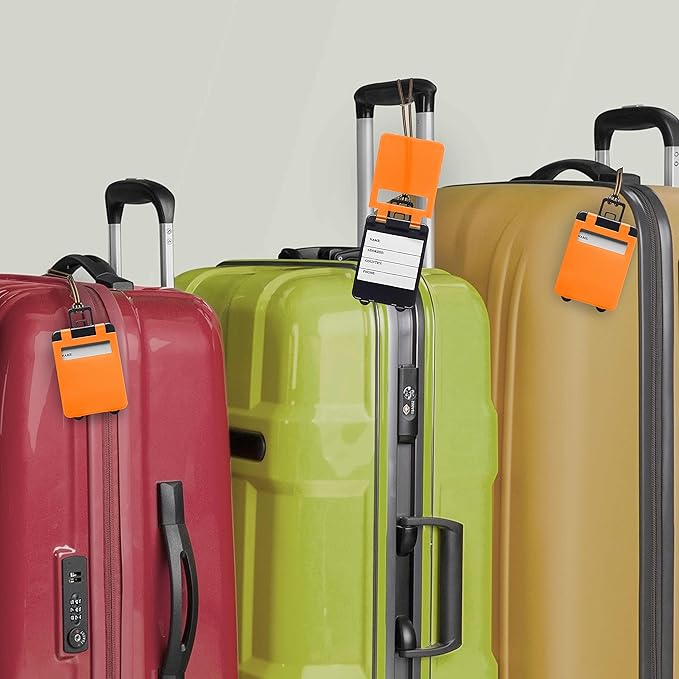 10 Mini Carry-on Luggage Tags Pack - Flip Open Cover, ID Sticker - Orange