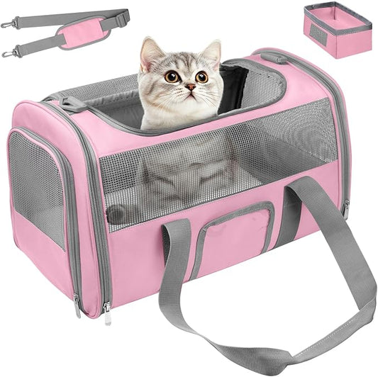 Soft - Sided Pet Carrier for Cats and Small Dogs, Airline - Approved, Pink Travel Tote with Mesh Windows, Foldable Bowl, Shoulder Strap, Oeko - TEX Certified