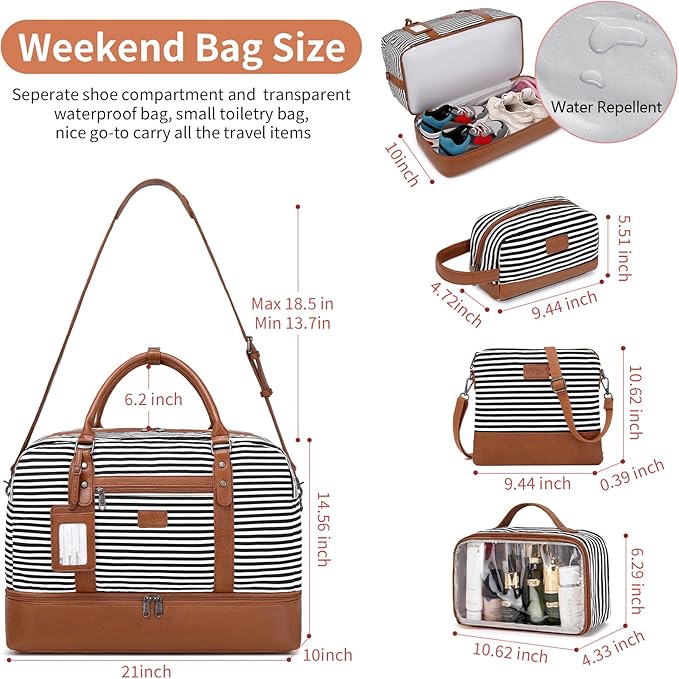 Wogarl Weekender Bags for Women Large Canvas Overnight Bag Travel Duffel Bags Carry on Shoulder Weekend Bag with Shoe Compartment for Travel Night Flight Daily Use