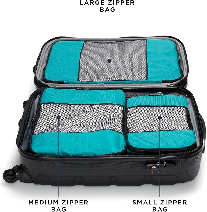 TravelWise Luggage Packing Organization Cubes 5 Pack, Teal, 2 Small, 2 Medium, 1 Large (TWPC-24)