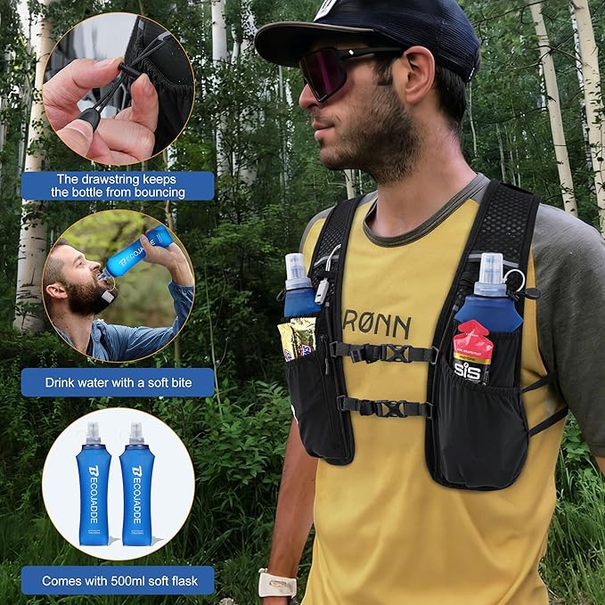 BECOJADDE Running Vest Hydration Backpack for Men Women, 5L Lightweight Running Backpack Hydration Pack for Marathon, Trail, Cycling, Hiking, Jogging