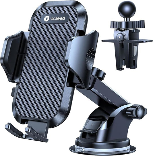 VICSEED True Military-Grade Shockproof Car Phone Holder [95LBS Vacuum-Locked Suction & Automotive-Grade] Cell Phone Mount Dashboard Windshield Vent Wall Truck Boat Cradle Stand for iPhone Android
