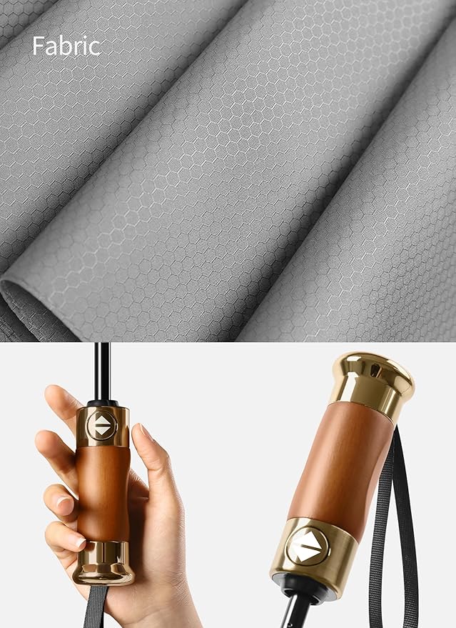 Rain Cats Large Umbrella 45 Inch diameter Umbrellas for rain Strong10 Ribs Fiberglass Windproof big Compact Automatic portable Folding Travel/Thick Fabric/Wood handle
