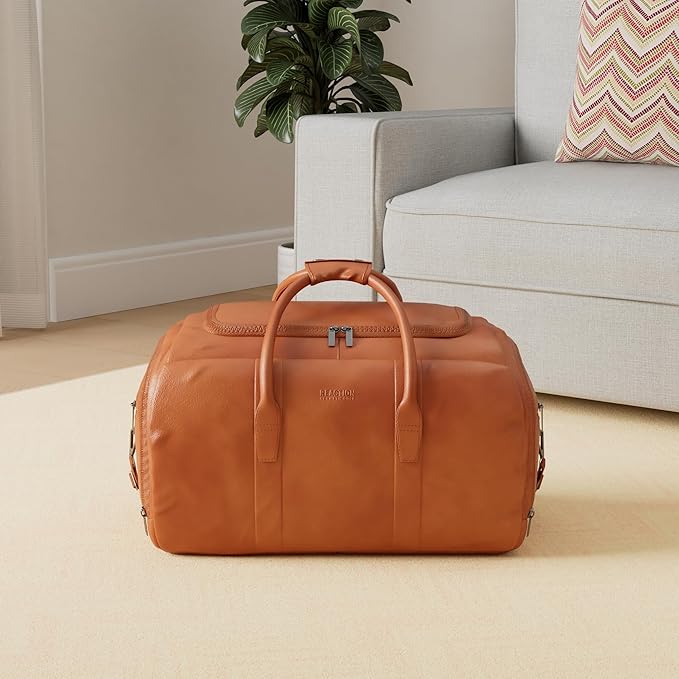 Kenneth Cole REACTION Duff Guy Colombian Leather 20" Single Compartment Top Load Travel Duffel Bag, Cognac