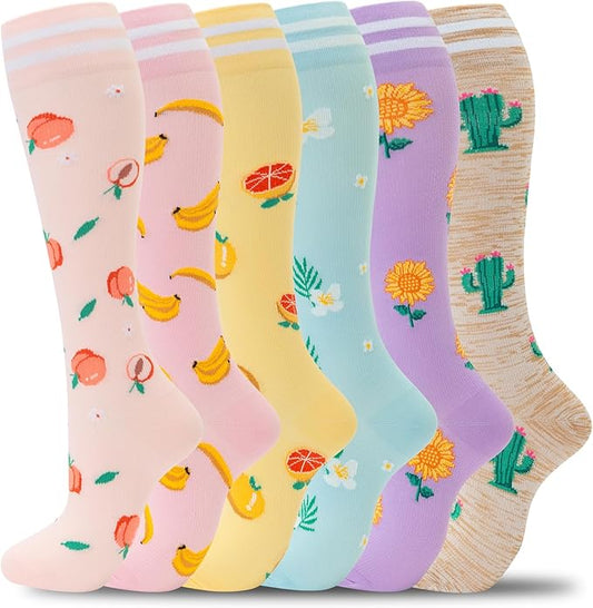 fenglaoda Compression Socks for Women Men Support Circulation 6 Pairs Socks For Nurse, Travel, Flight