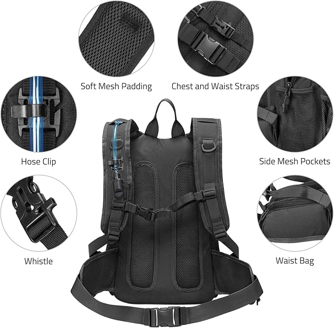 CVLIFE Tactical Hydration Pack 3L - Lightweight Water Bag With Bladder for Men Women, Heavy Duty Molle Backpack for Hiking, Cycling, Running, Hunting