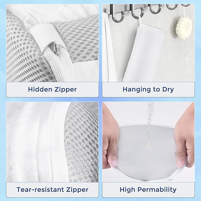 2Pcs Shoe Washing Machine Bag with Insoles | Reusable Sneaker Laundry Bags for Machine Wash | Fluffy Fiber 360° Cleaning with Durable Zipper Closure (White Grey & Trees)