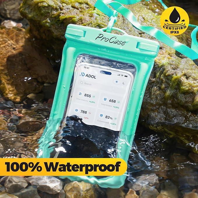 2 Pack ProCase Floating Waterproof Phone Pouch Up to 7", IPX8 Floatable Underwater Phone Case Dry Bag for iPhone 17/Air 16 15 14 13 12 11 Pro Max Xs Max XR X 8 7 Plus SE/Galaxy S24 S23 S22 - BlueGreen