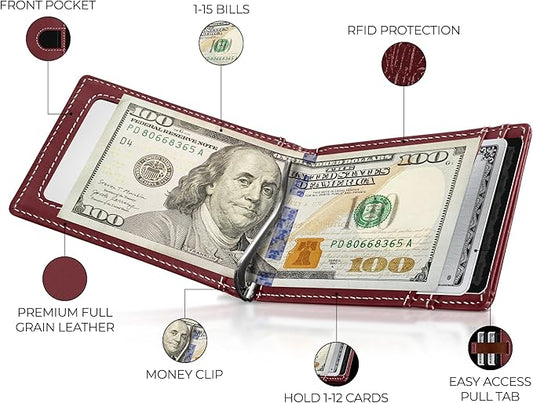 Kingly Trace Airtag Wallet for Men - Smart RFID Blocking Leather Wallet with Airtag Holder & Money Clip - Minimalist Trackable Design with Pull Tab - Secure Wallets